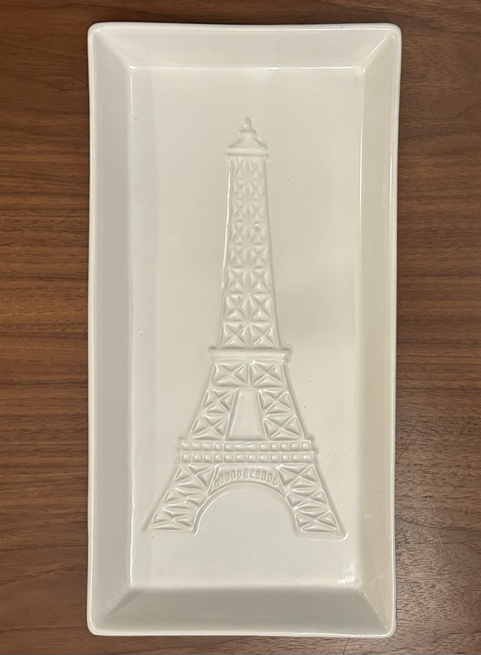 Paris-Inspired Eiffel Tower Rectangular Ceramic Tray / Platter – White Embossed